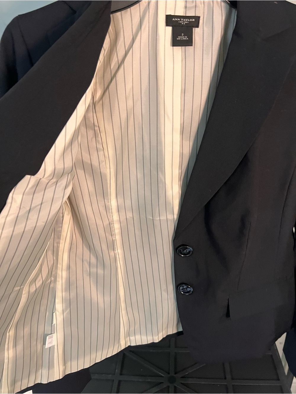 Ann Taylor Black Blazer with Striped Lining - Picture 2 of 4